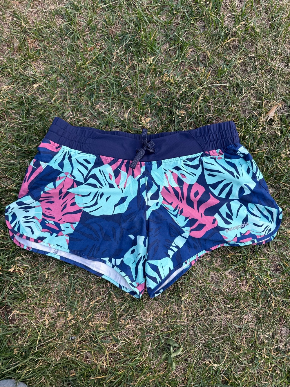 Patagonia Women's Tropical Leaf Athletic Shorts - Navy, Teal & Coral